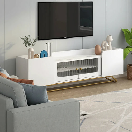 63.07 TV Stand with Glass & Gold Frame for 70 TVs
