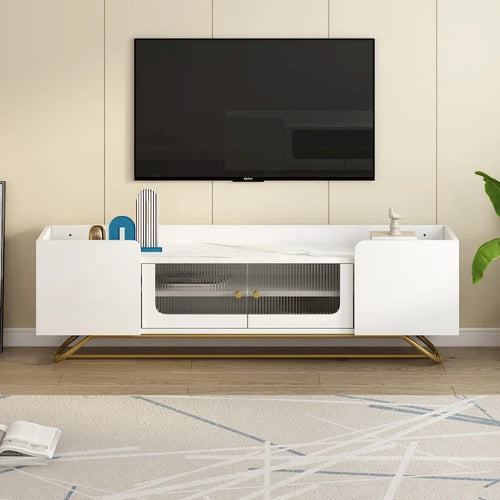 Meuble TV 63,07 po avec verre et cadre doré pour téléviseurs de 70 po