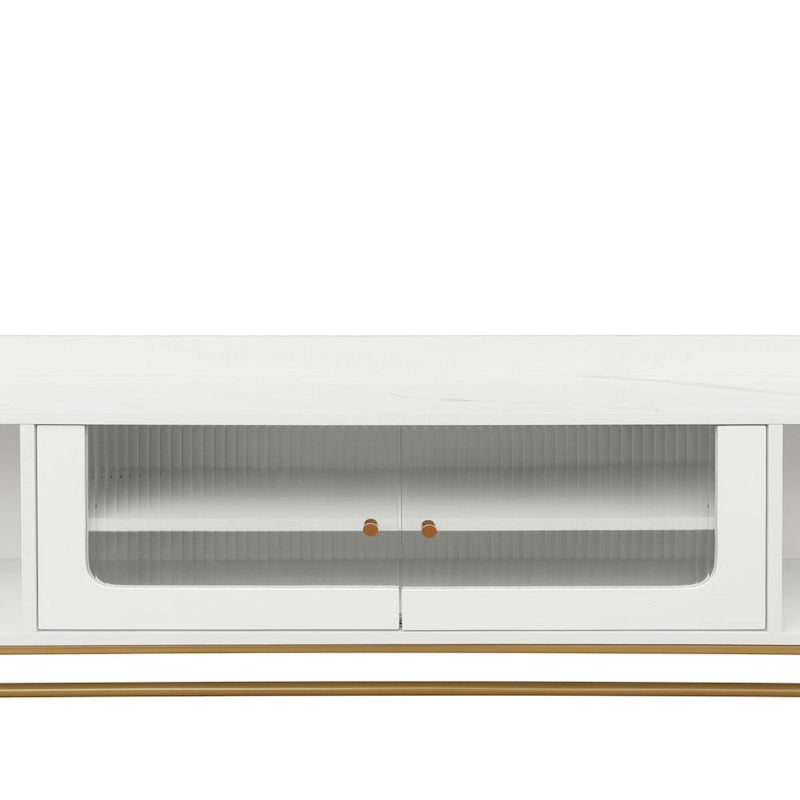 Meuble TV 63,07 po avec verre et cadre doré pour téléviseurs de 70 po