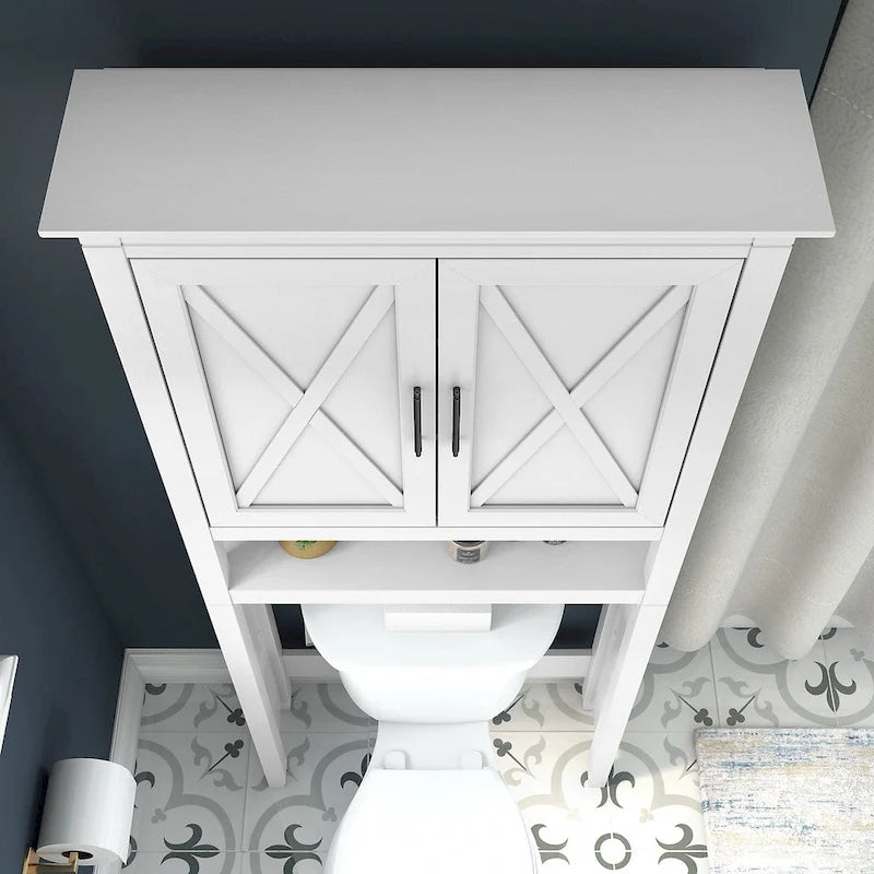 Meuble de rangement de style campagnard à placer au-dessus des toilettes