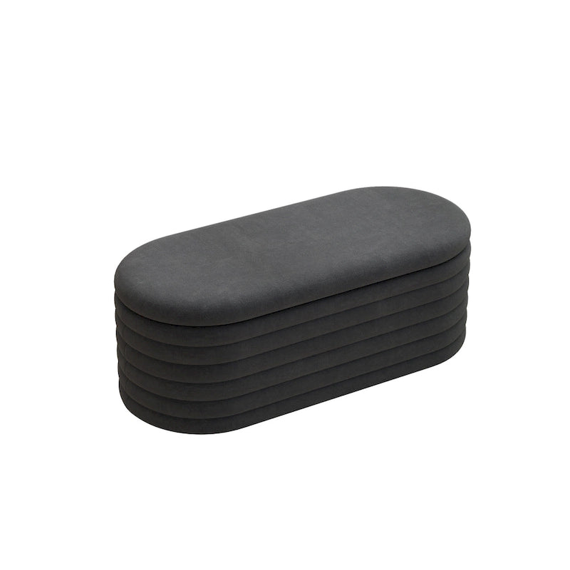 Banc coffre en chenille avec charnière de sécurité, tabouret de bout de lit rembourré en tissu