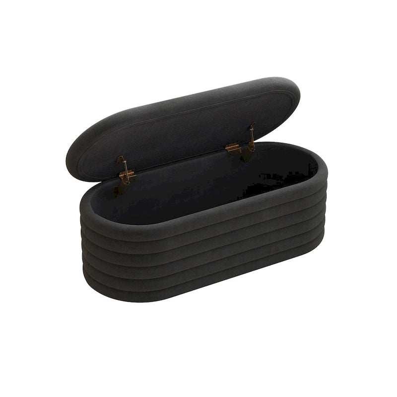 Banc coffre en chenille avec charnière de sécurité, tabouret de bout de lit rembourré en tissu