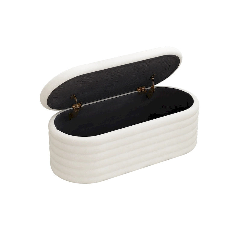 Banc coffre en chenille avec charnière de sécurité, tabouret de bout de lit rembourré en tissu