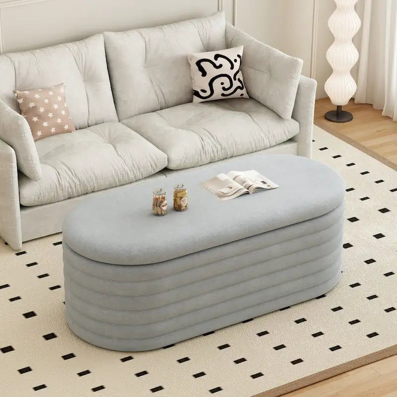 Banc coffre en chenille avec charnière de sécurité, tabouret de bout de lit rembourré en tissu