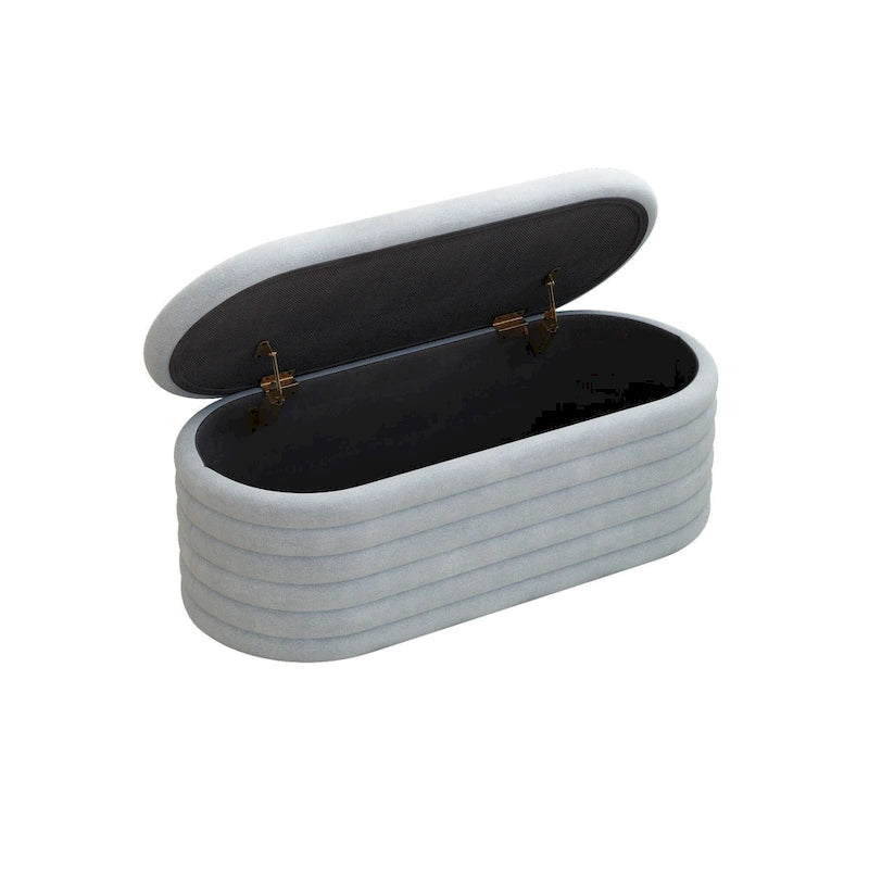 Banc coffre en chenille avec charnière de sécurité, tabouret de bout de lit rembourré en tissu