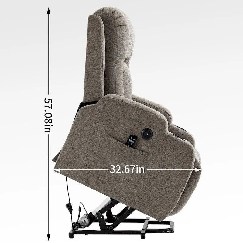 Fauteuil inclinable releveur électrique avec massage, chauffage lombaire, port de chargement USB, porte-gobelets