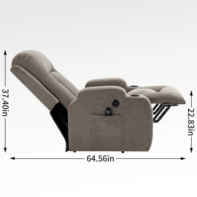 Fauteuil inclinable releveur électrique avec massage, chauffage lombaire, port de chargement USB, porte-gobelets