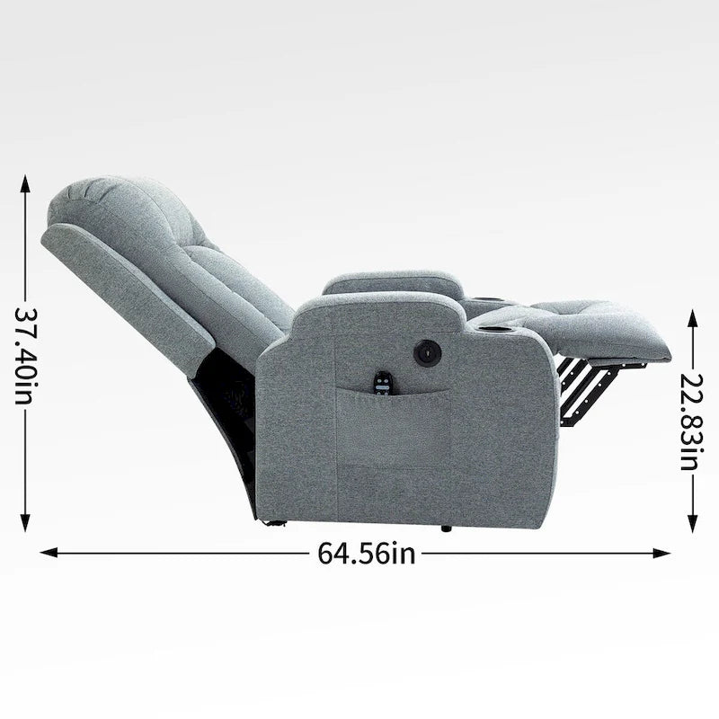 Fauteuil inclinable releveur électrique avec massage, chauffage lombaire, port de chargement USB, porte-gobelets