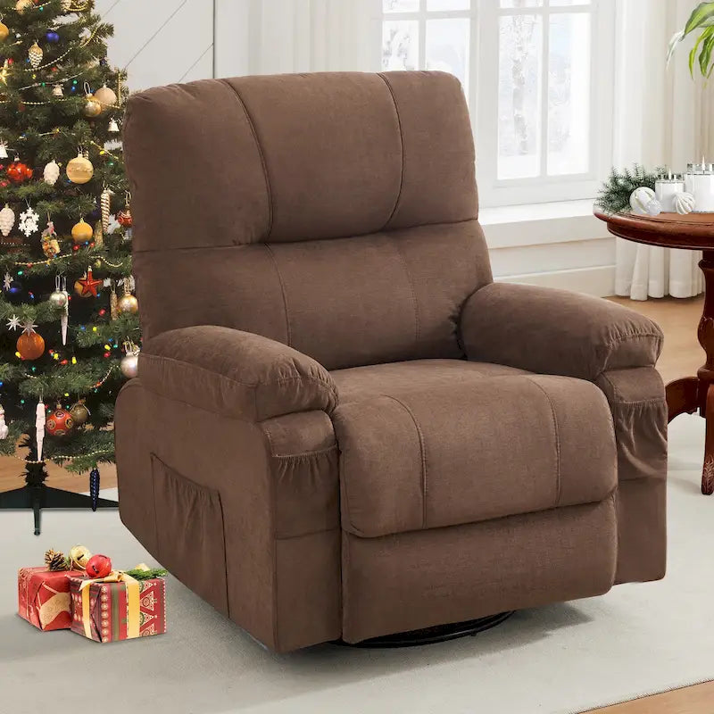 Fauteuil inclinable manuel pivotant à 360° en tissu avec repose-pieds escamotable et poches latérales