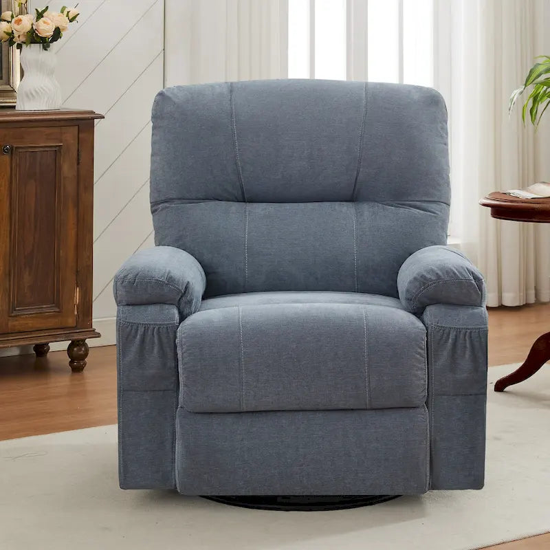 Fauteuil inclinable manuel pivotant à 360° en tissu avec repose-pieds escamotable et poches latérales