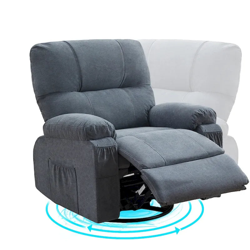 Fauteuil inclinable manuel pivotant à 360° en tissu avec repose-pieds escamotable et poches latérales