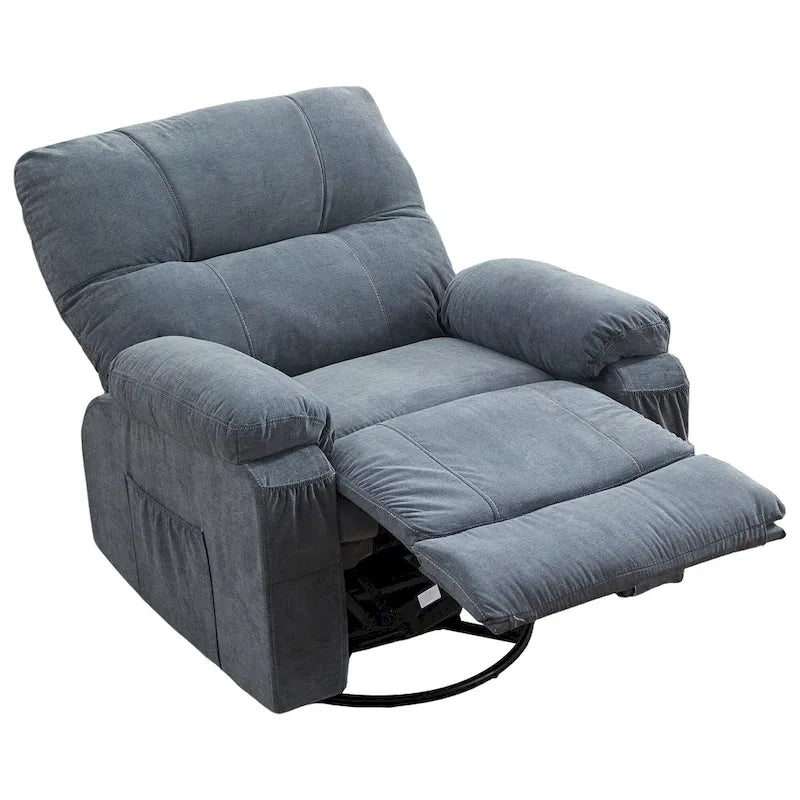 Fauteuil inclinable manuel pivotant à 360° en tissu avec repose-pieds escamotable et poches latérales