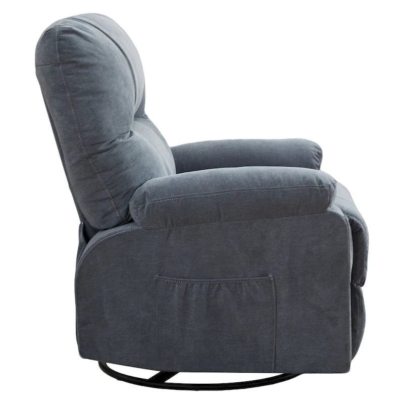 Fauteuil inclinable manuel pivotant à 360° en tissu avec repose-pieds escamotable et poches latérales