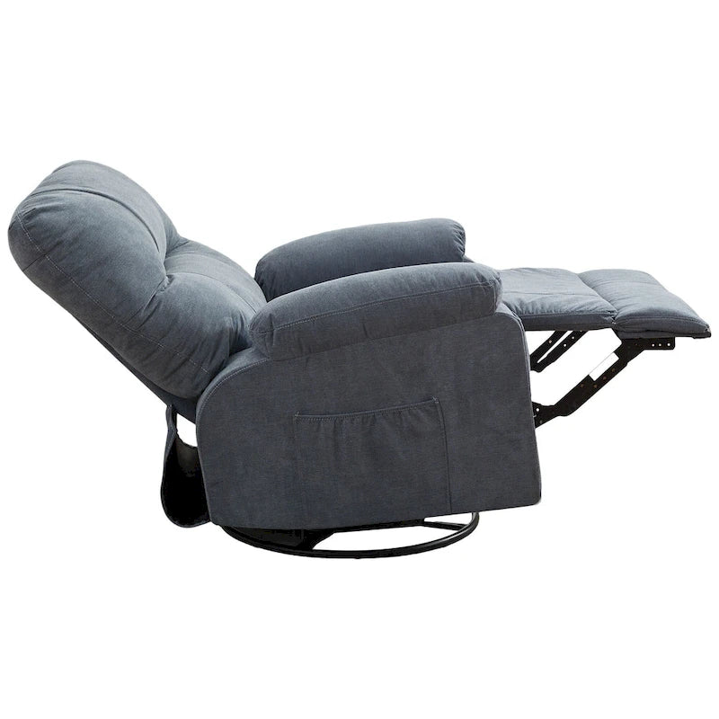 Fauteuil inclinable manuel pivotant à 360° en tissu avec repose-pieds escamotable et poches latérales