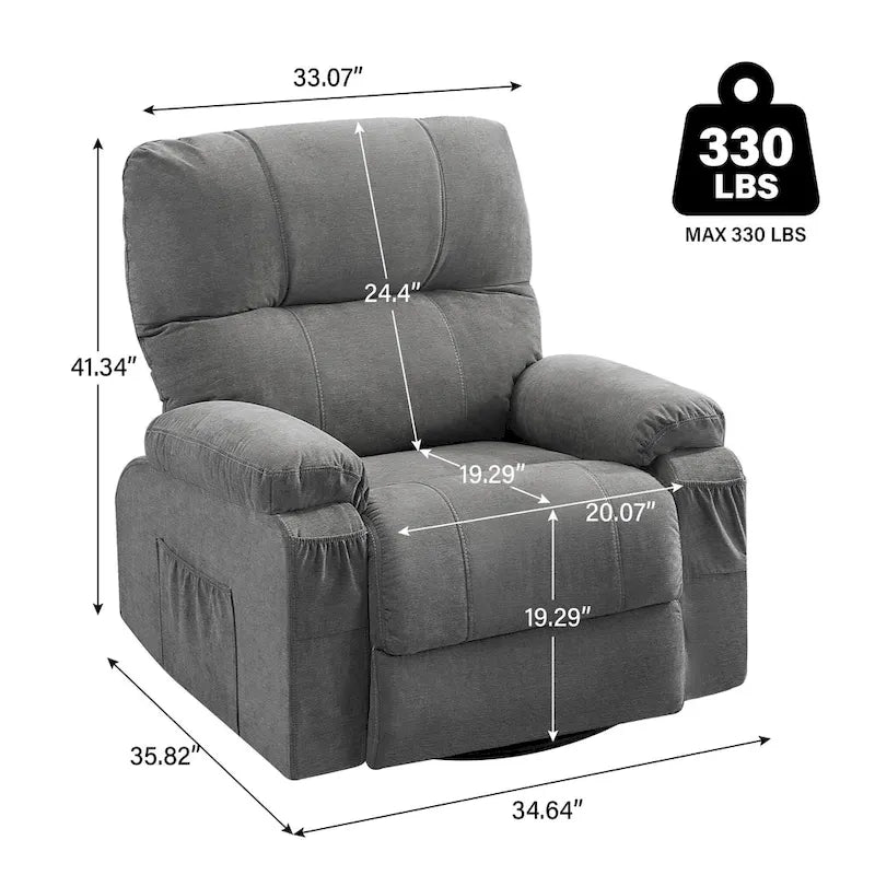 Fauteuil inclinable manuel pivotant à 360° en tissu avec repose-pieds escamotable et poches latérales