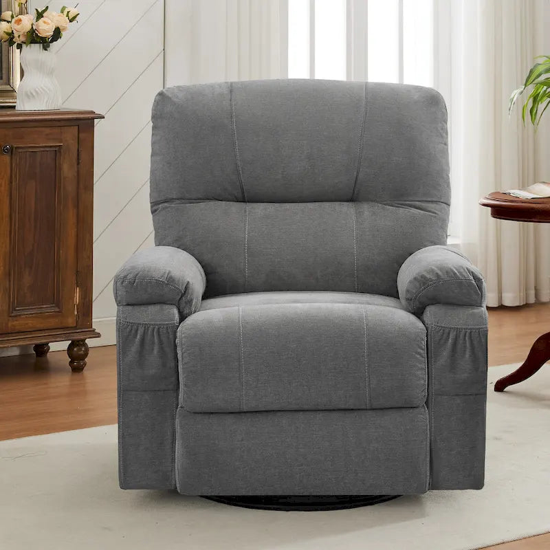Fauteuil inclinable manuel pivotant à 360° en tissu avec repose-pieds escamotable et poches latérales