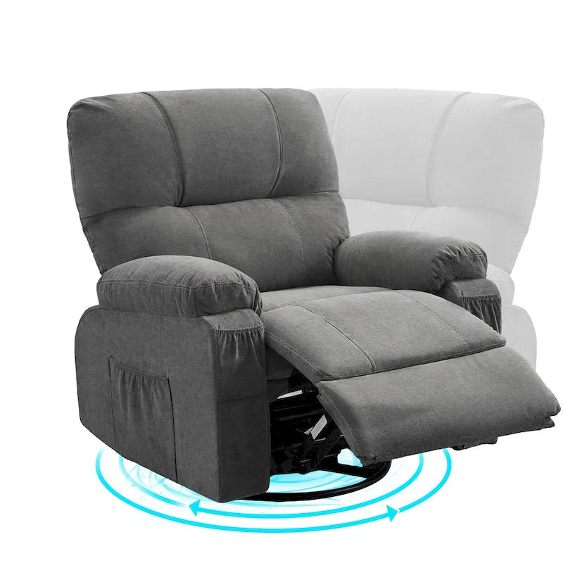 Fauteuil inclinable manuel pivotant à 360° en tissu avec repose-pieds escamotable et poches latérales