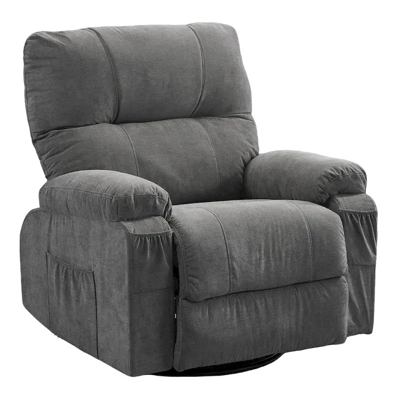 Fauteuil inclinable manuel pivotant à 360° en tissu avec repose-pieds escamotable et poches latérales