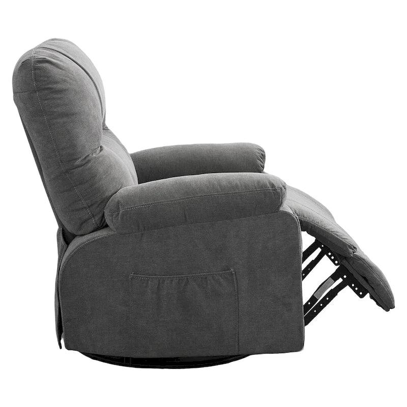 Fauteuil inclinable manuel pivotant à 360° en tissu avec repose-pieds escamotable et poches latérales