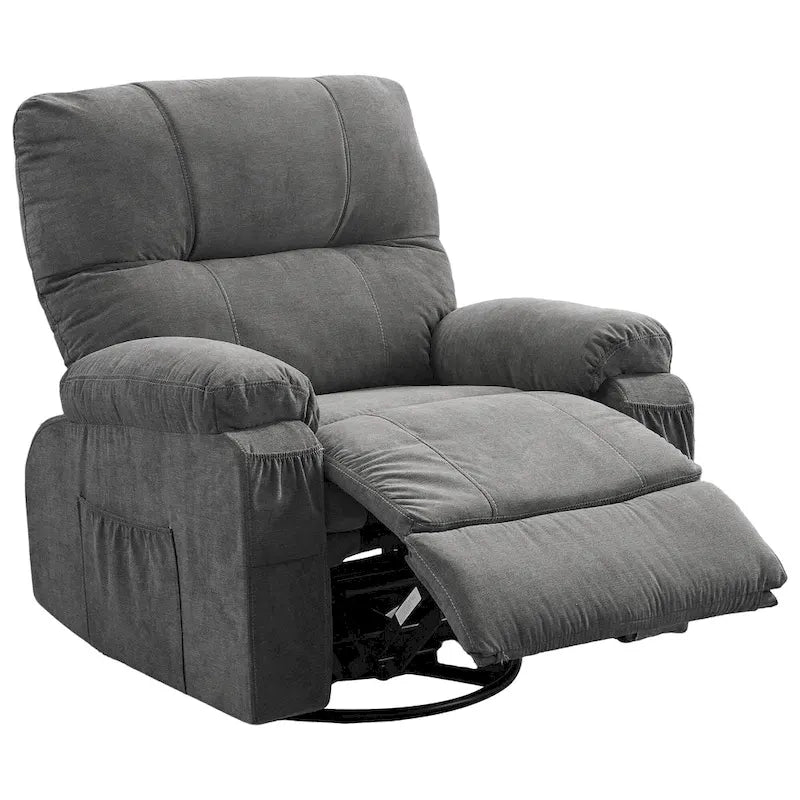 Fauteuil inclinable manuel pivotant à 360° en tissu avec repose-pieds escamotable et poches latérales
