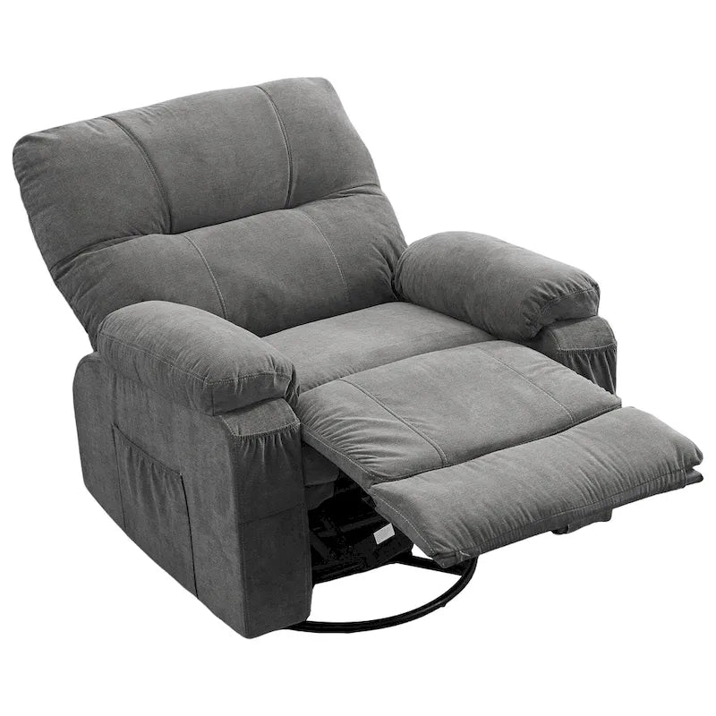 Fauteuil inclinable manuel pivotant à 360° en tissu avec repose-pieds escamotable et poches latérales