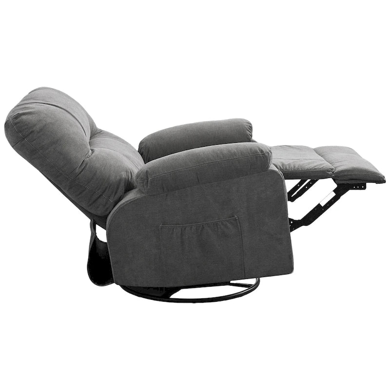 Fauteuil inclinable manuel pivotant à 360° en tissu avec repose-pieds escamotable et poches latérales