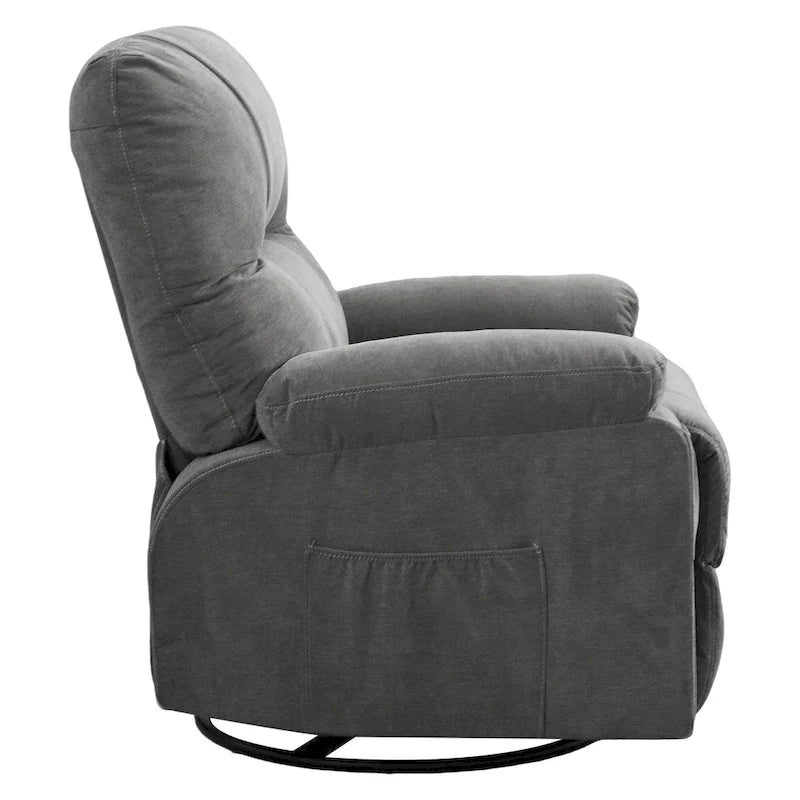 Fauteuil inclinable manuel pivotant à 360° en tissu avec repose-pieds escamotable et poches latérales