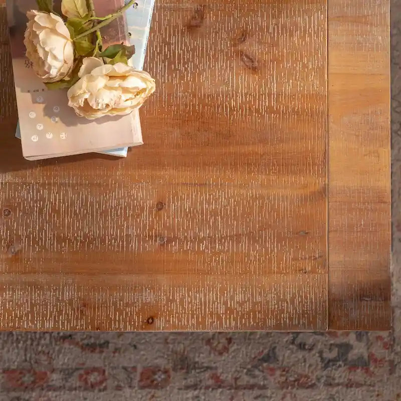 Table basse rectangulaire en bois massif pour salon, grande table basse rustique à 2 niveaux avec étagère de rangement