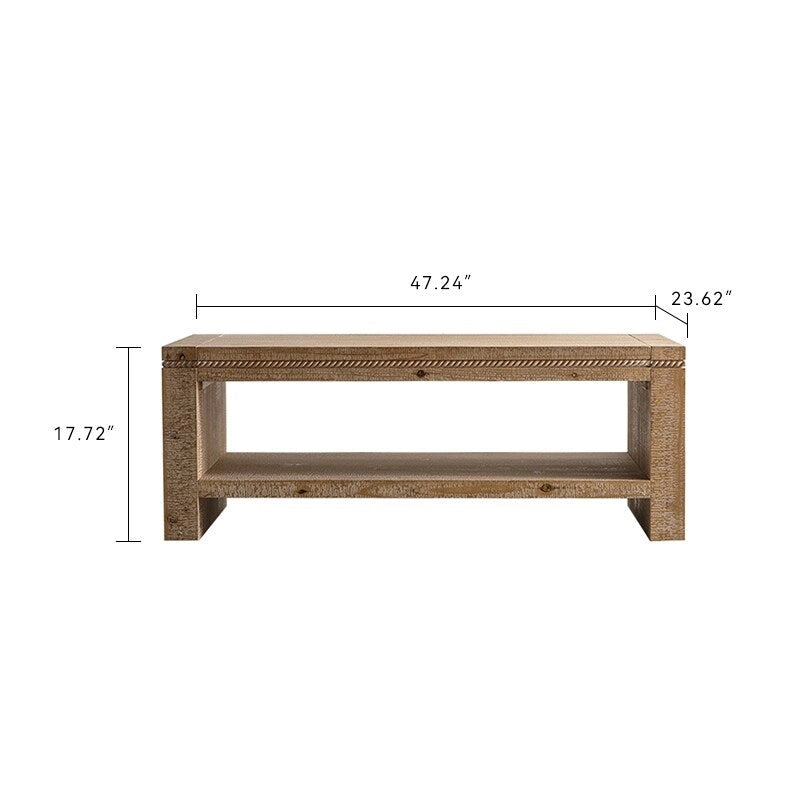 Table basse rectangulaire en bois massif pour salon, grande table basse rustique à 2 niveaux avec étagère de rangement
