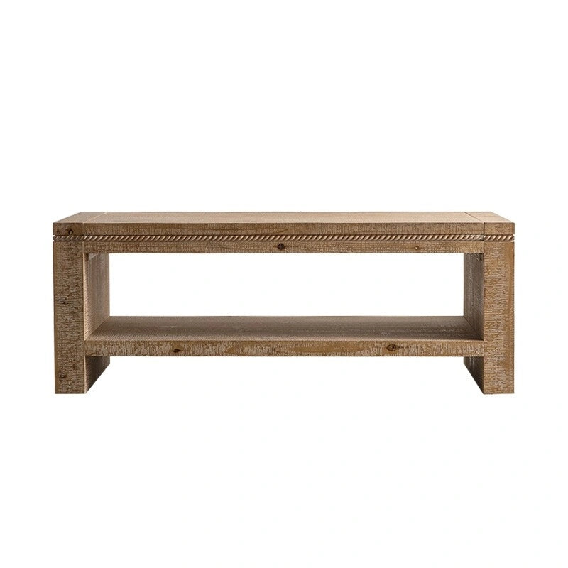 Table basse rectangulaire en bois massif pour salon, grande table basse rustique à 2 niveaux avec étagère de rangement