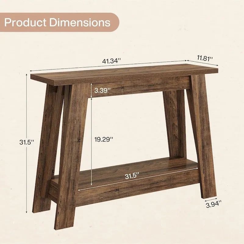 Console de ferme de 41,3 pouces, table d'entrée en bois à 2 niveaux