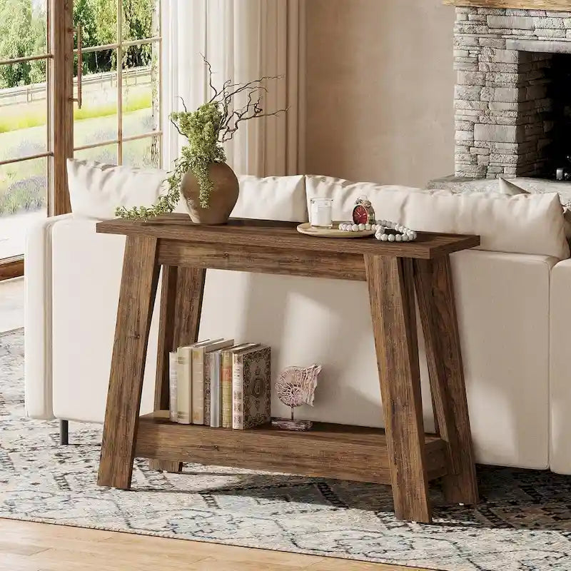 Console de ferme de 41,3 pouces, table d'entrée en bois à 2 niveaux