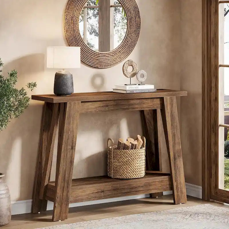 Console de ferme de 41,3 pouces, table d'entrée en bois à 2 niveaux