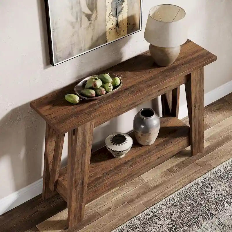 Console de ferme de 41,3 pouces, table d'entrée en bois à 2 niveaux