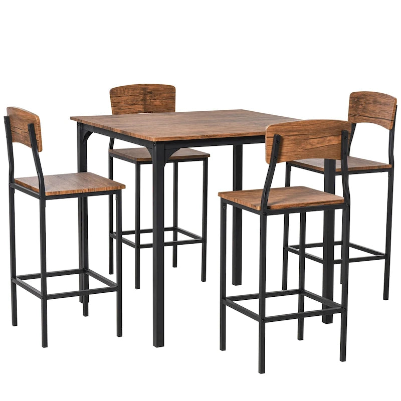 Ensemble de salle à manger moderne 5 pièces avec table de bar carrée à hauteur de comptoir et 4 chaises de salle à manger à dossier ouvert avec repose-pieds