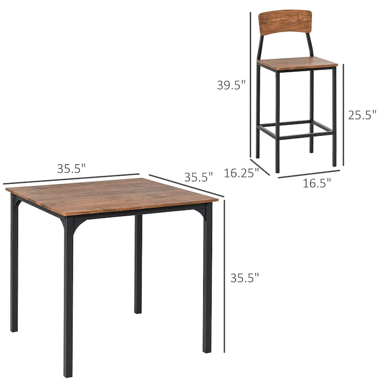 Ensemble de salle à manger moderne 5 pièces avec table de bar carrée à hauteur de comptoir et 4 chaises de salle à manger à dossier ouvert avec repose-pieds
