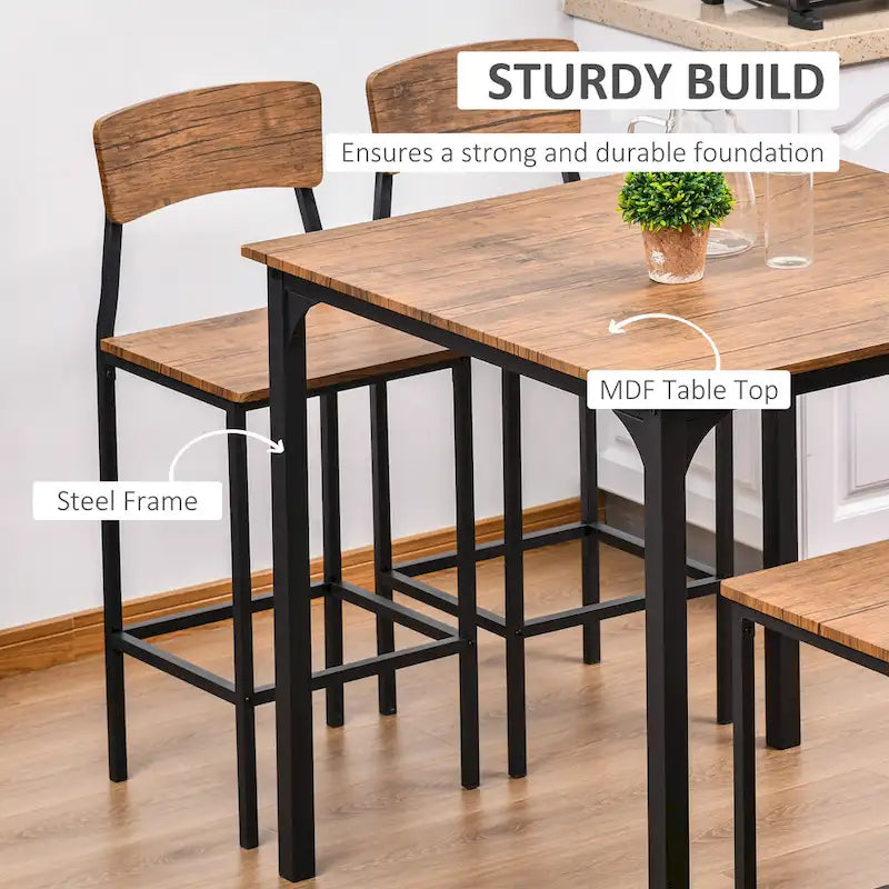 Ensemble de salle à manger moderne 5 pièces avec table de bar carrée à hauteur de comptoir et 4 chaises de salle à manger à dossier ouvert avec repose-pieds