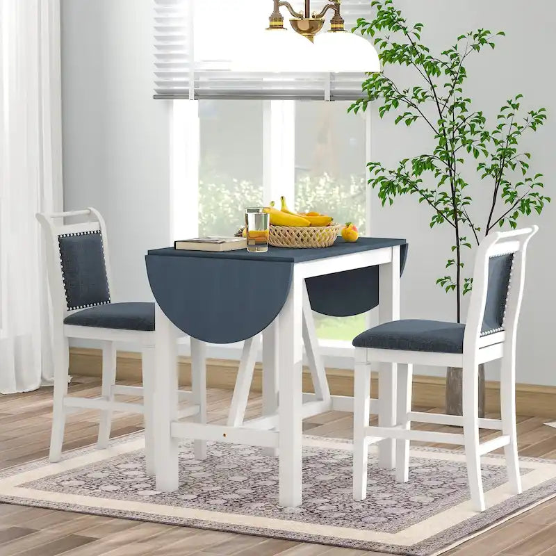 Ensemble de salle à manger rustique 3 pièces en bois avec table à abattant et 2 chaises de salle à manger rembourrées