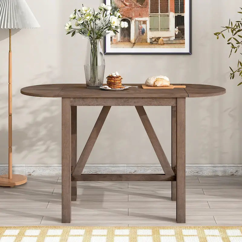 Ensemble de salle à manger rustique 3 pièces en bois avec table à abattant et 2 chaises de salle à manger rembourrées