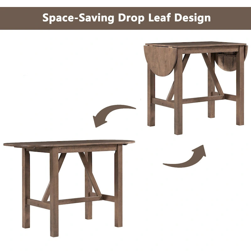 Ensemble de salle à manger rustique 3 pièces en bois avec table à abattant et 2 chaises de salle à manger rembourrées