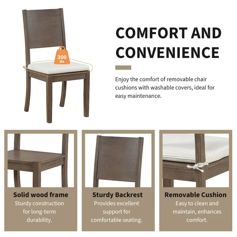 Ensemble de salle à manger moderne 6 pièces avec 4 chaises de salle à manger à coussins amovibles, étagère de rangement et banc