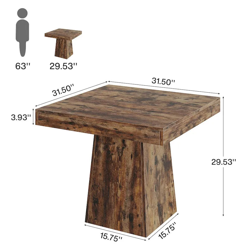 Table à manger carrée de 31,5 pouces pour 4 personnes, Table de cuisine de ferme pour salle à manger - 31,5P x 31,5L x 29,53H