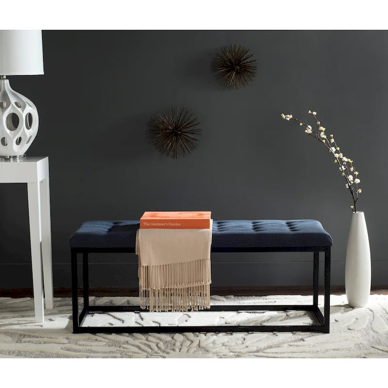 Banc en lin capitonné avec pieds Parsons noirs – 48x18x19