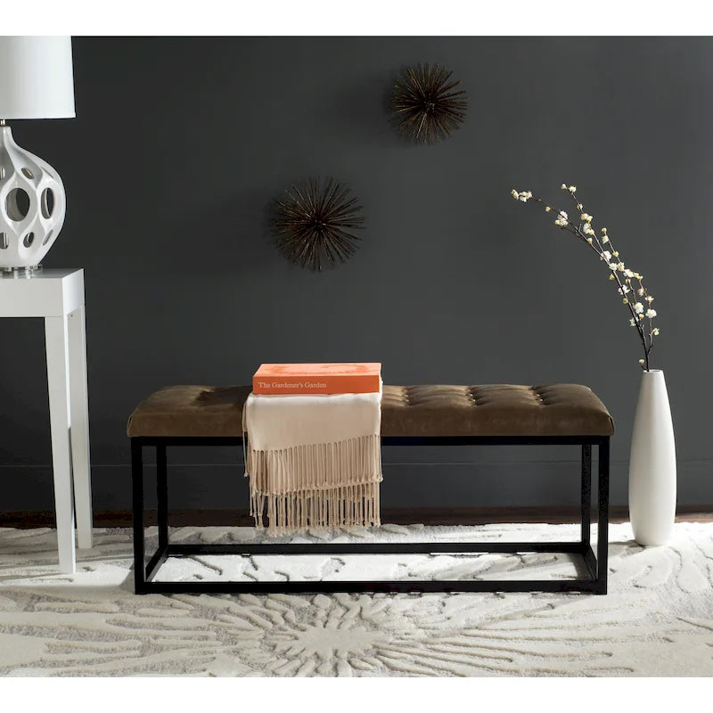 Banc en lin capitonné avec pieds Parsons noirs – 48x18x19