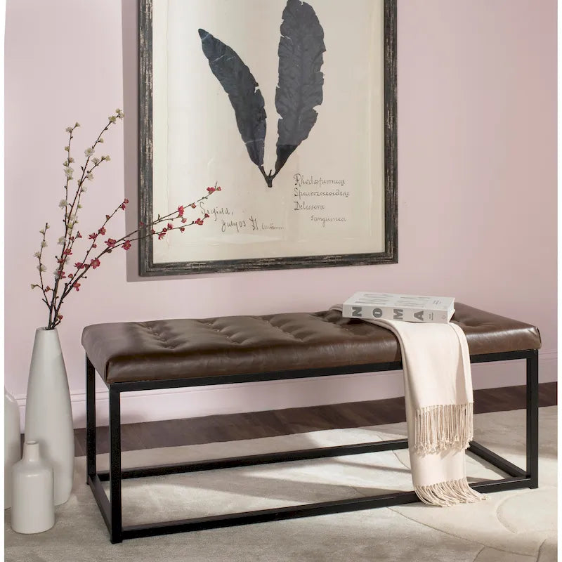 Banc en lin capitonné avec pieds Parsons noirs – 48x18x19