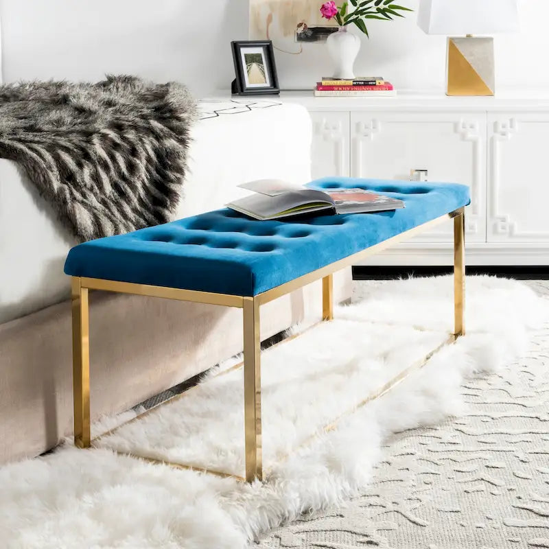 Banc en lin capitonné avec pieds Parsons noirs – 48x18x19