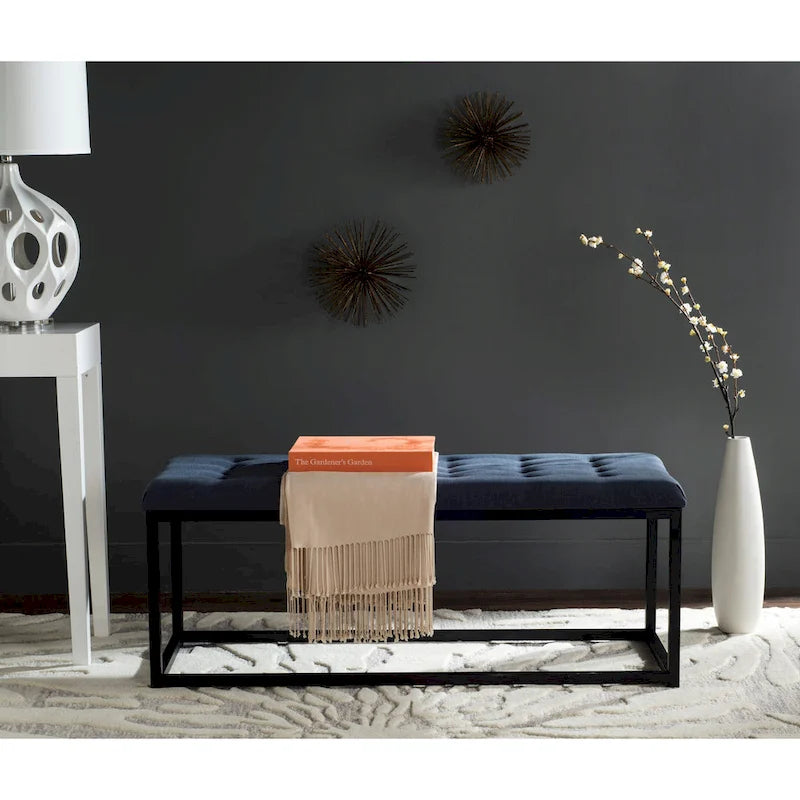 Banc en lin capitonné avec pieds Parsons noirs – 48x18x19