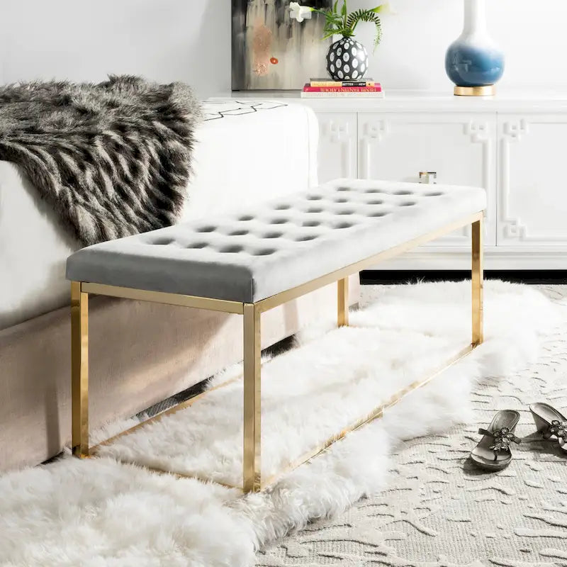 Banc en lin capitonné avec pieds Parsons noirs – 48x18x19