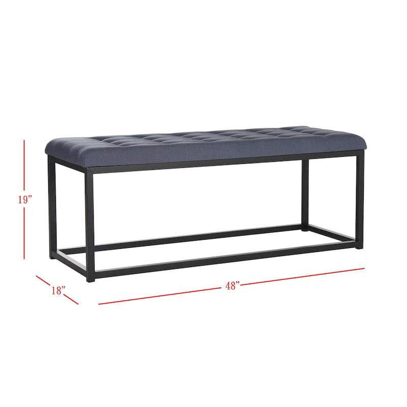 Banc en lin capitonné avec pieds Parsons noirs – 48x18x19