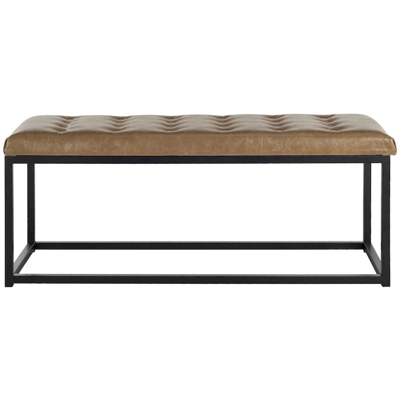 Banc en lin capitonné avec pieds Parsons noirs – 48x18x19